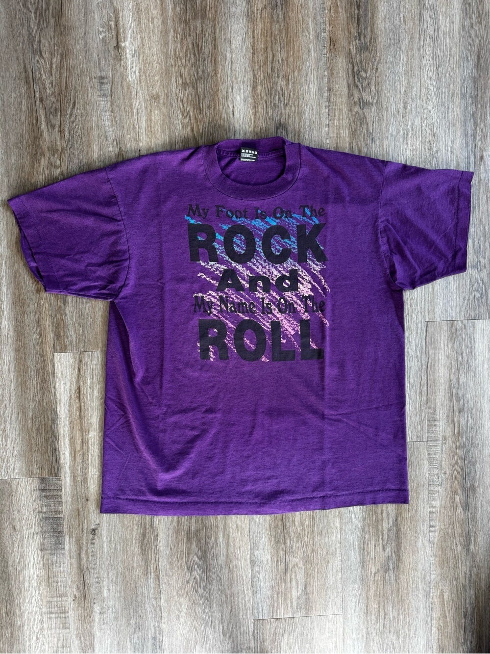 Vintage 90s Purple Rock And Roll Single Stitch T-Shirt - size XLarge